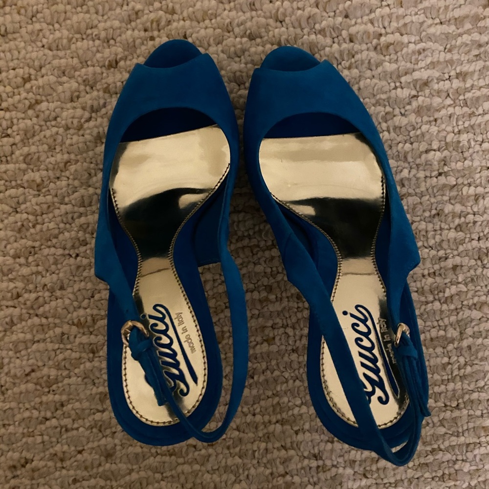 Gucci Sophia Suede Peep Toe Slingback Sandals - Picture 5 of 10
